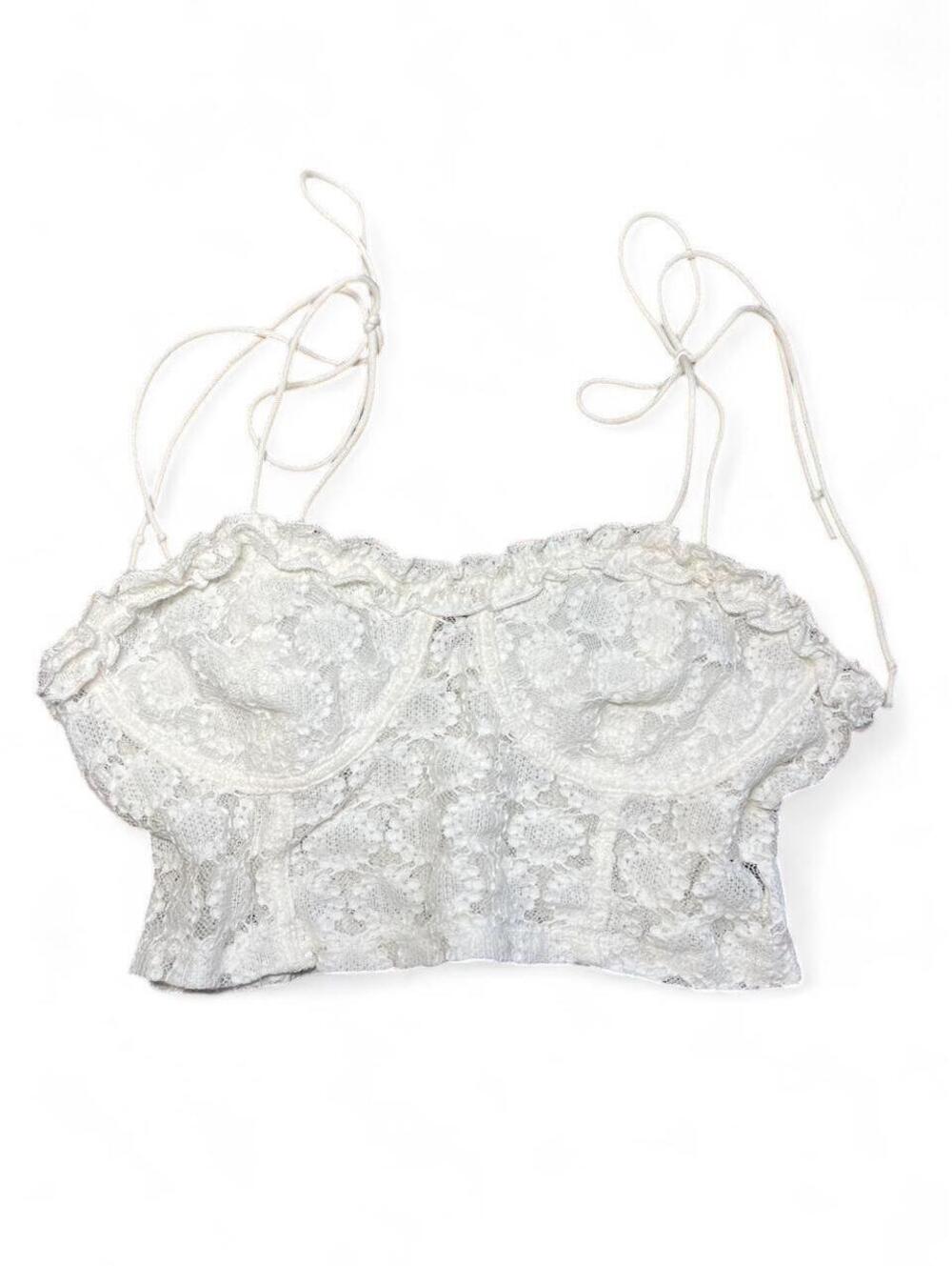 White Floral Lace Ruffled Corset Bustier Camisole Top M 6